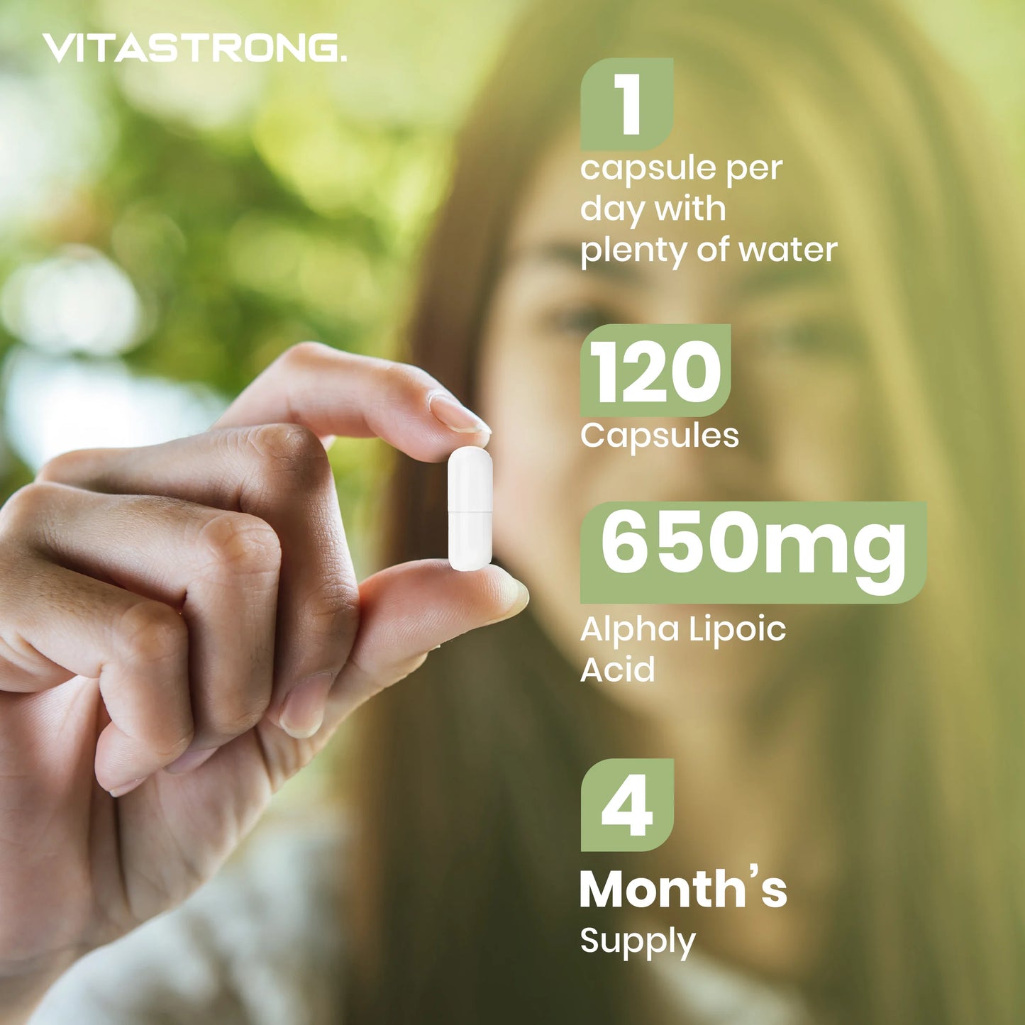 Alpha Lipoic Acid with Zinc Oxide 650Mg, Optimized Formula Lipoic Acid Type R & D, ALA Supplement 100% Vegan, 120 Gluten-Free Capsules No Gmos Alpha Lipoic Acid, Vitastrong Quality