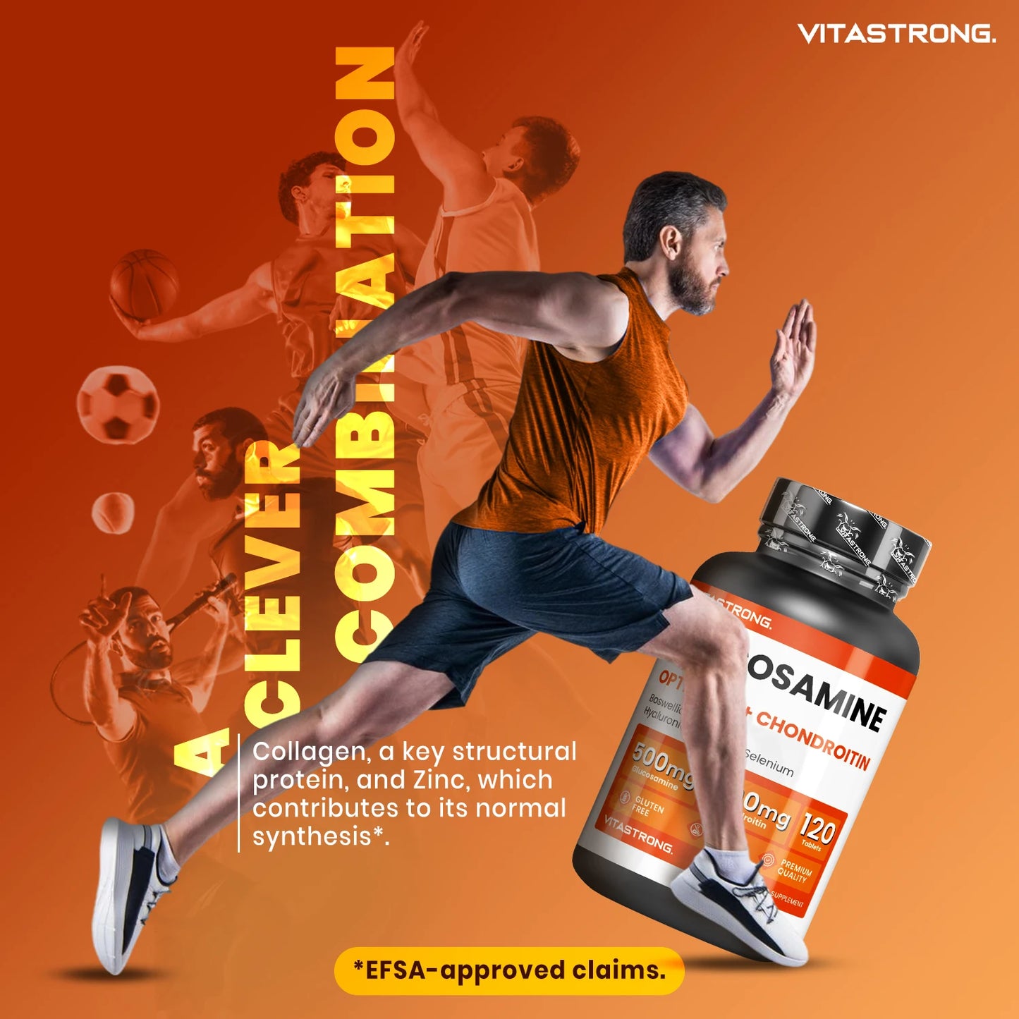 Vitastrong Glucosamine Chondroitin with MSM, Collagen and Hyaluronic Acid, Zinc, Selenium, Mangenese, Boswellia, Glucosamine Complex MSM Supplement, Bones, Joints, Cartilage, Premium Quality