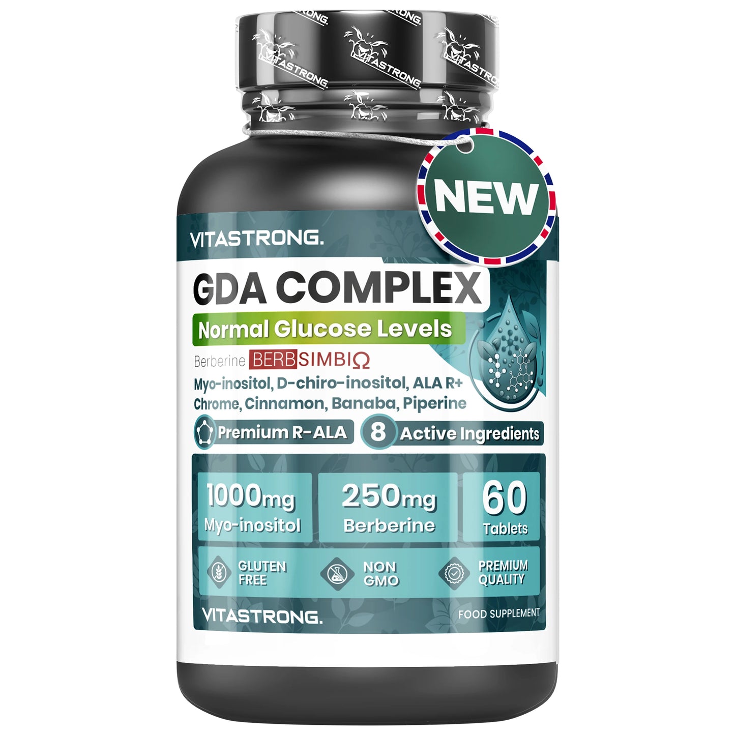GDA Vitastrag Vegan Supplement, Lipid Complex with Berberine Berbsimb-Mi Ω 250Mg, Myo-Inositol 1000Mg, Alpha Lipoic Acid, Plant Extracts, Chromium for Normal Blood Glucose Levels, Gmo-Free
