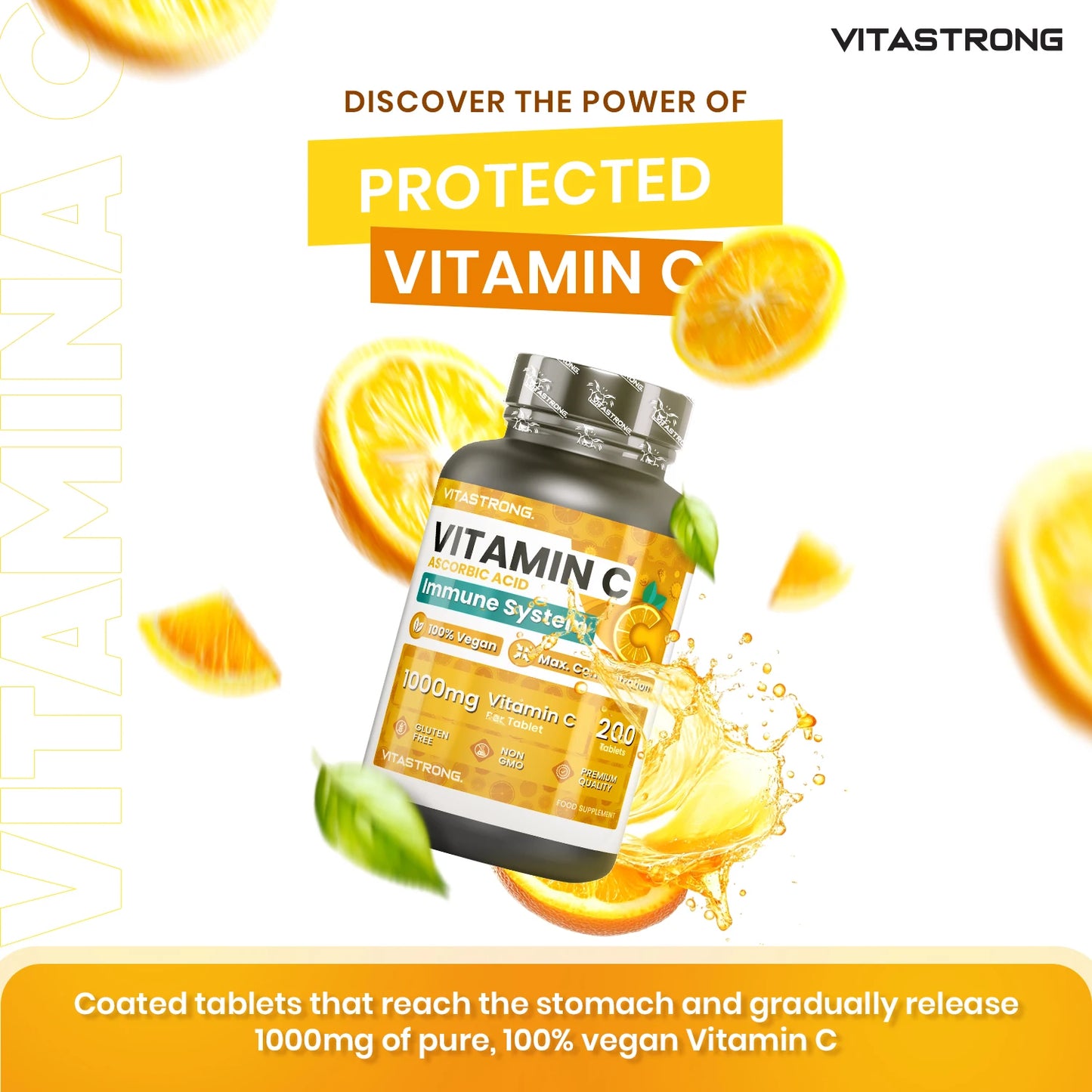 Vitamin C 1000Mg Slow Release, 200 Tablets 100% Vegan (1 per Day/6 + Months), Supplement Vitamin C Pure Ascorbic Acid for Immune System, Bones, Skin, Tiredness, Collagen Formation