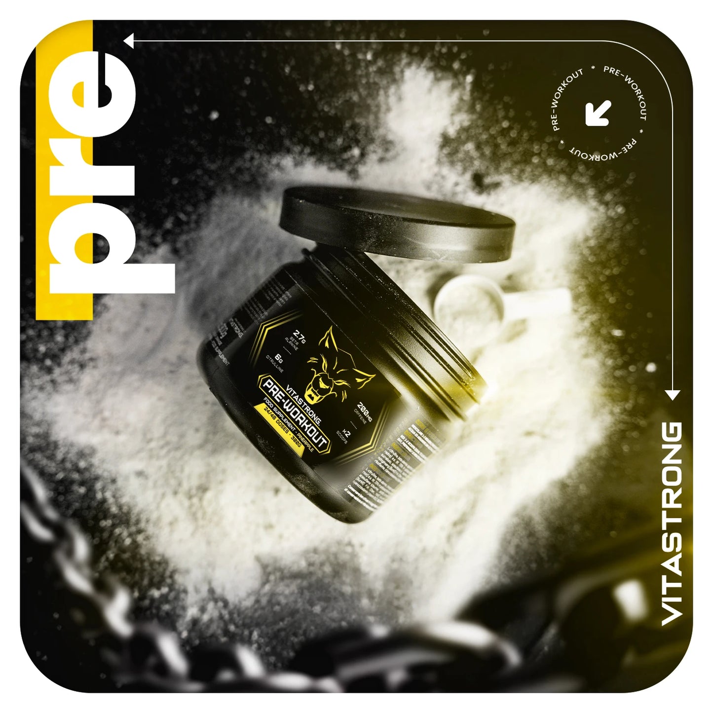 Powerful Pre Workout 300G, Preworkout Vegan with Vitamin B12, L Citrulline, Beta Alanine, Caffeine, Taurine, Astragin, Vitastrag Pre Workout Made in Italy (24 Portions (Pack of 1), Pineapple)