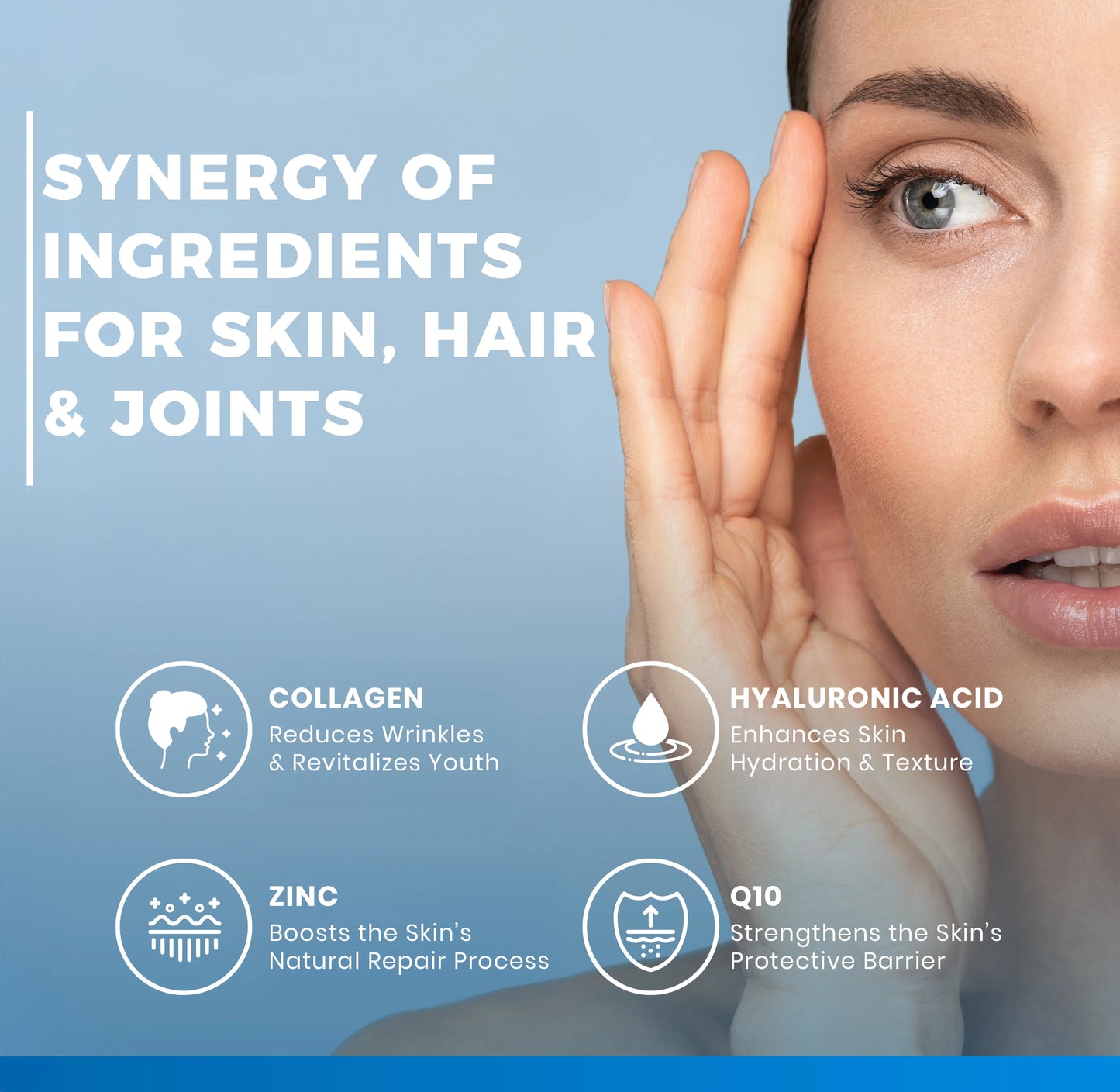 HYDROLIZED COLLAGENE 2000MG Vitastrong - Collinstant Collagen and Hyaluronic Acid with Biotin, Coenzyme Q10, Zinc, Selenium, Vitamin C, Vitamin D-Effective Formula-Premium Quality