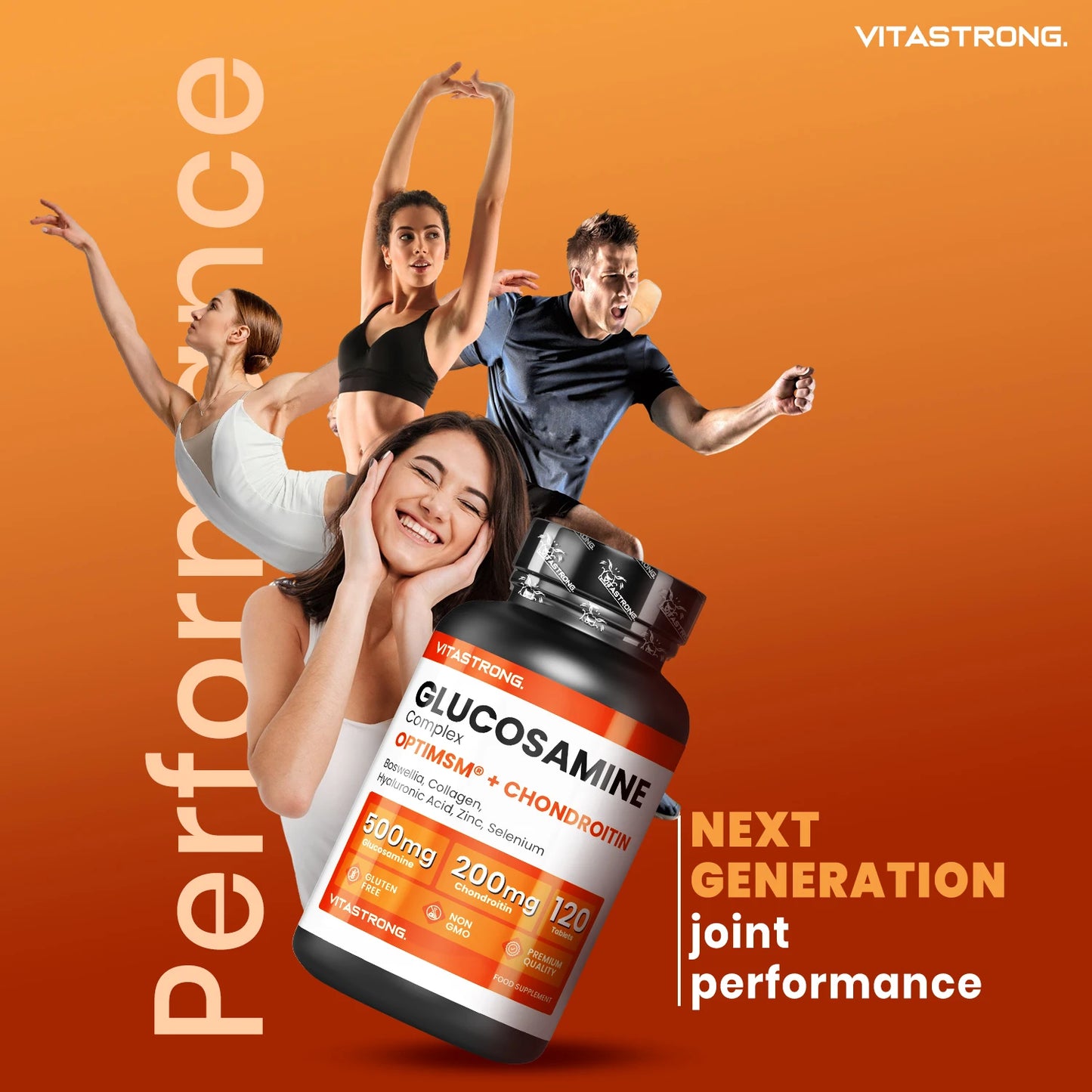 Vitastrong Glucosamine Chondroitin with MSM, Collagen and Hyaluronic Acid, Zinc, Selenium, Mangenese, Boswellia, Glucosamine Complex MSM Supplement, Bones, Joints, Cartilage, Premium Quality