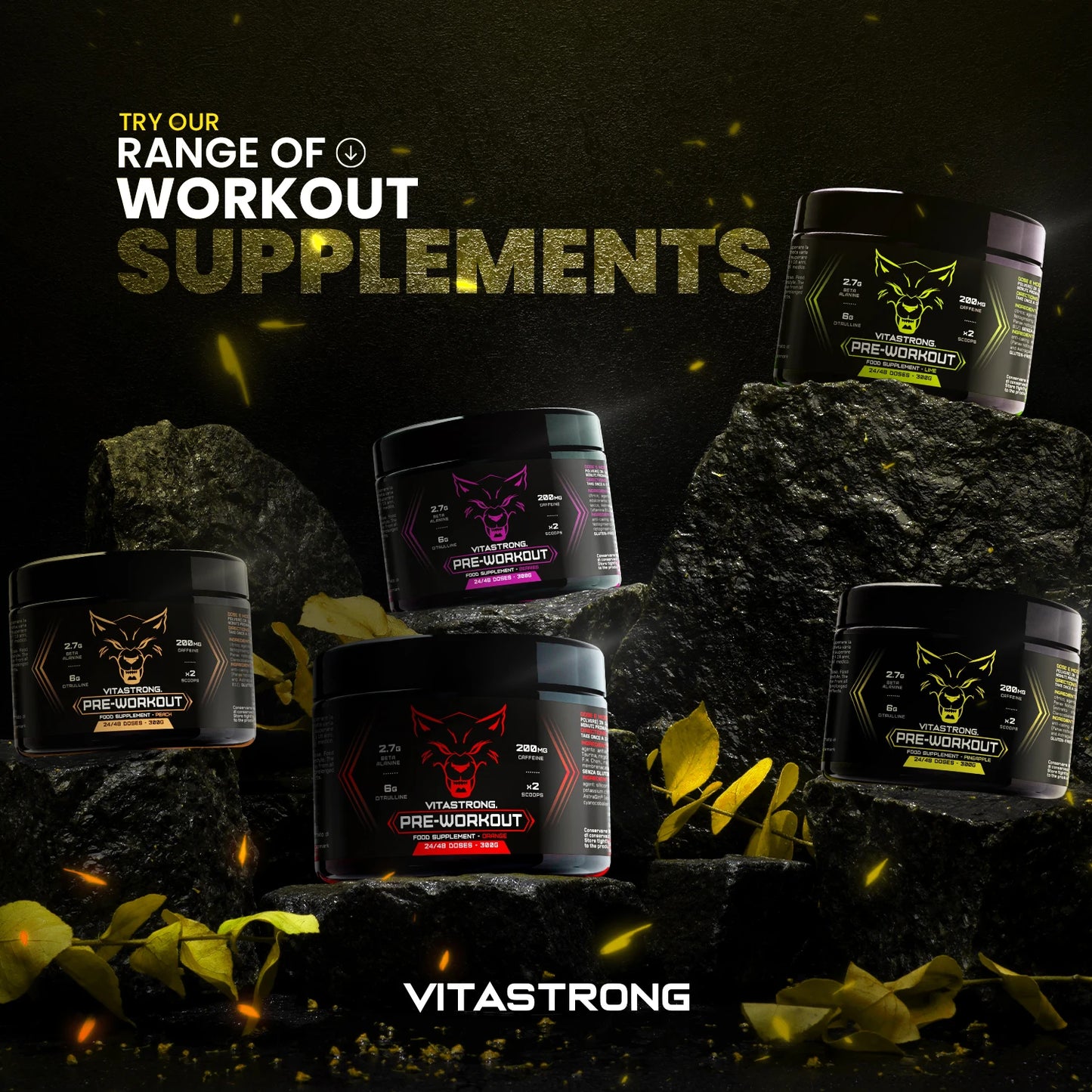 Powerful Pre Workout 300G, Preworkout Vegan with Vitamin B12, L Citrulline, Beta Alanine, Caffeine, Taurine, Astragin, Vitastrag Pre Workout Made in Italy (24 Portions (Pack of 1), Pineapple)