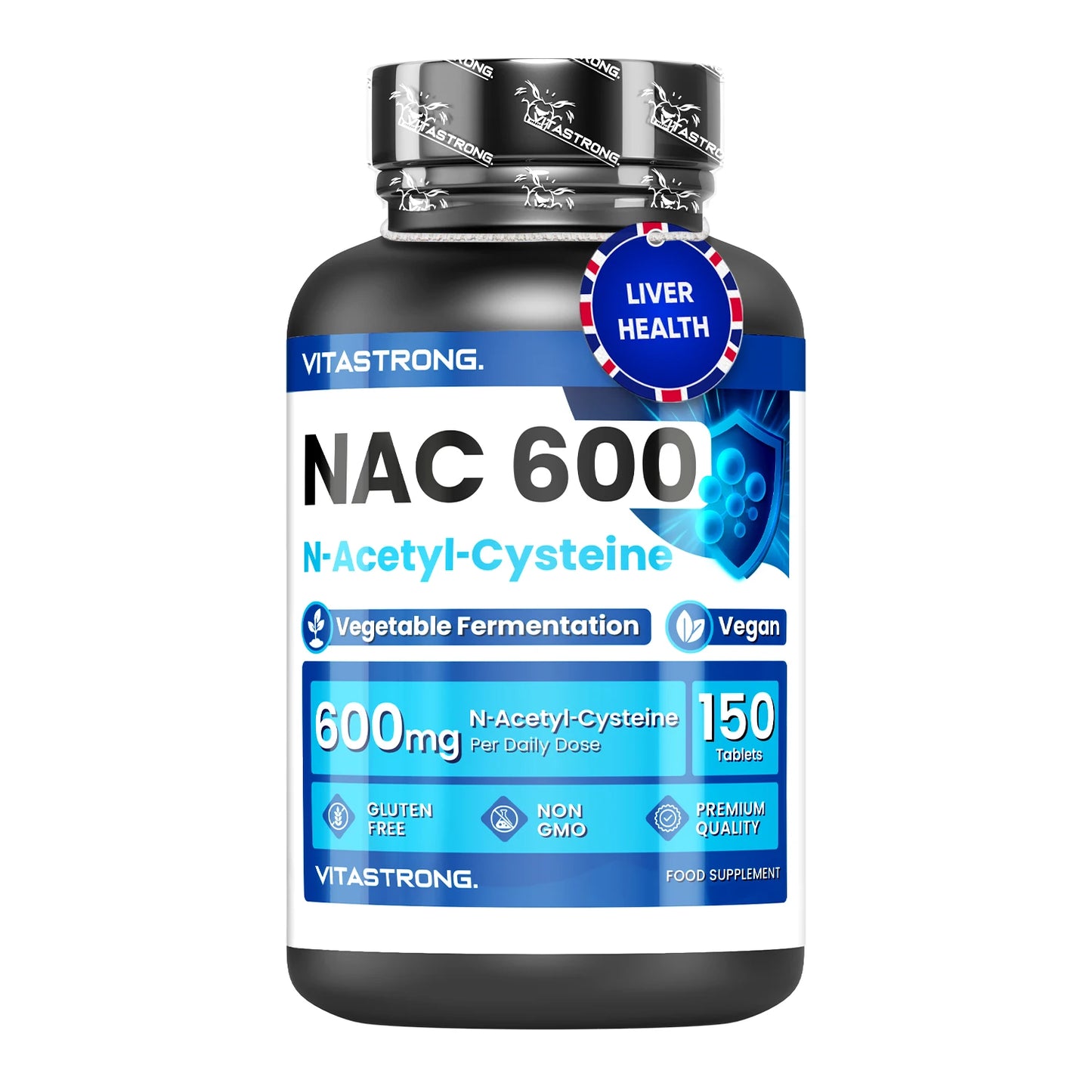 NAC N-Acetyl-Cysteine 600 Mg Plant Fermentation, Glutathione Forerunner, NAC 150 Tablets Vegan Supplement Acetylcysteine 600 Mg (1 per Day for 5 Months), Premium Quality Vitastrong