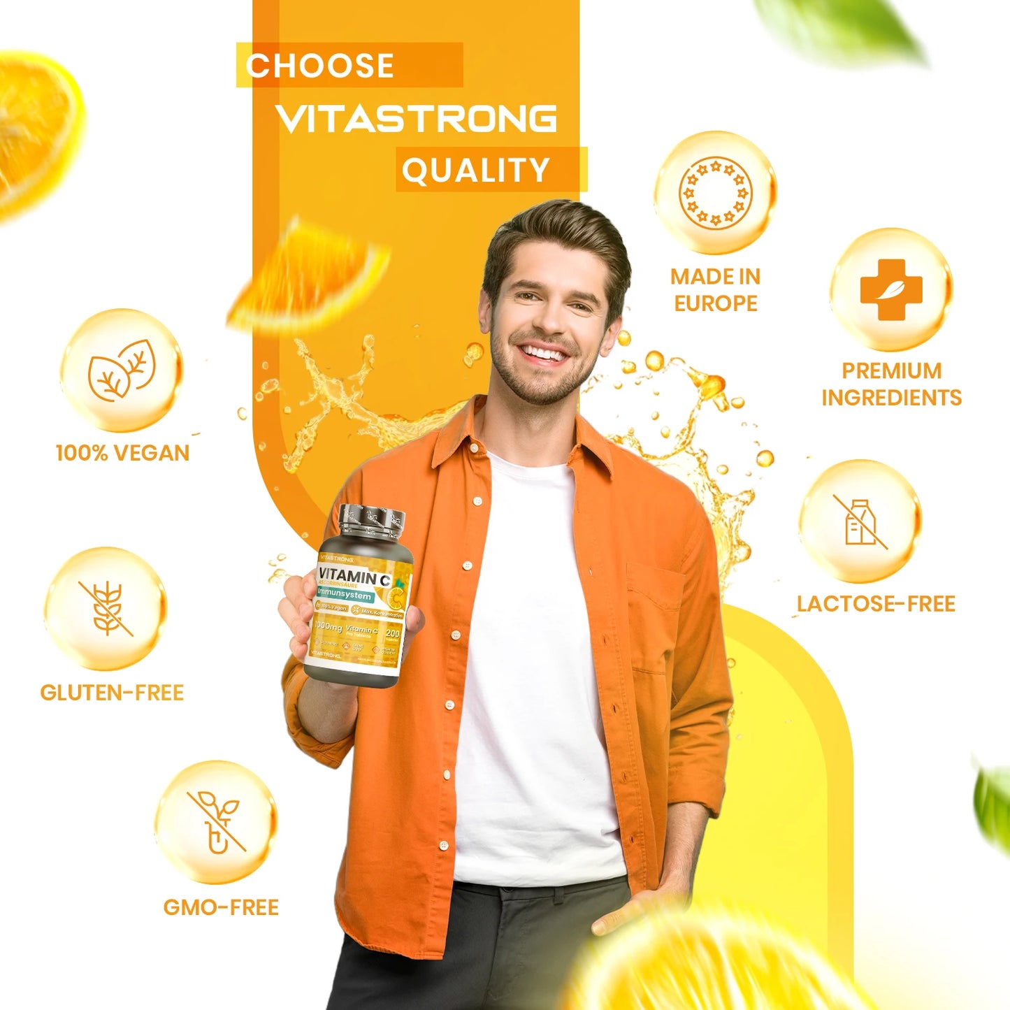 Vitamin C 1000Mg Slow Release, 200 Tablets 100% Vegan (1 per Day/6 + Months), Supplement Vitamin C Pure Ascorbic Acid for Immune System, Bones, Skin, Tiredness, Collagen Formation