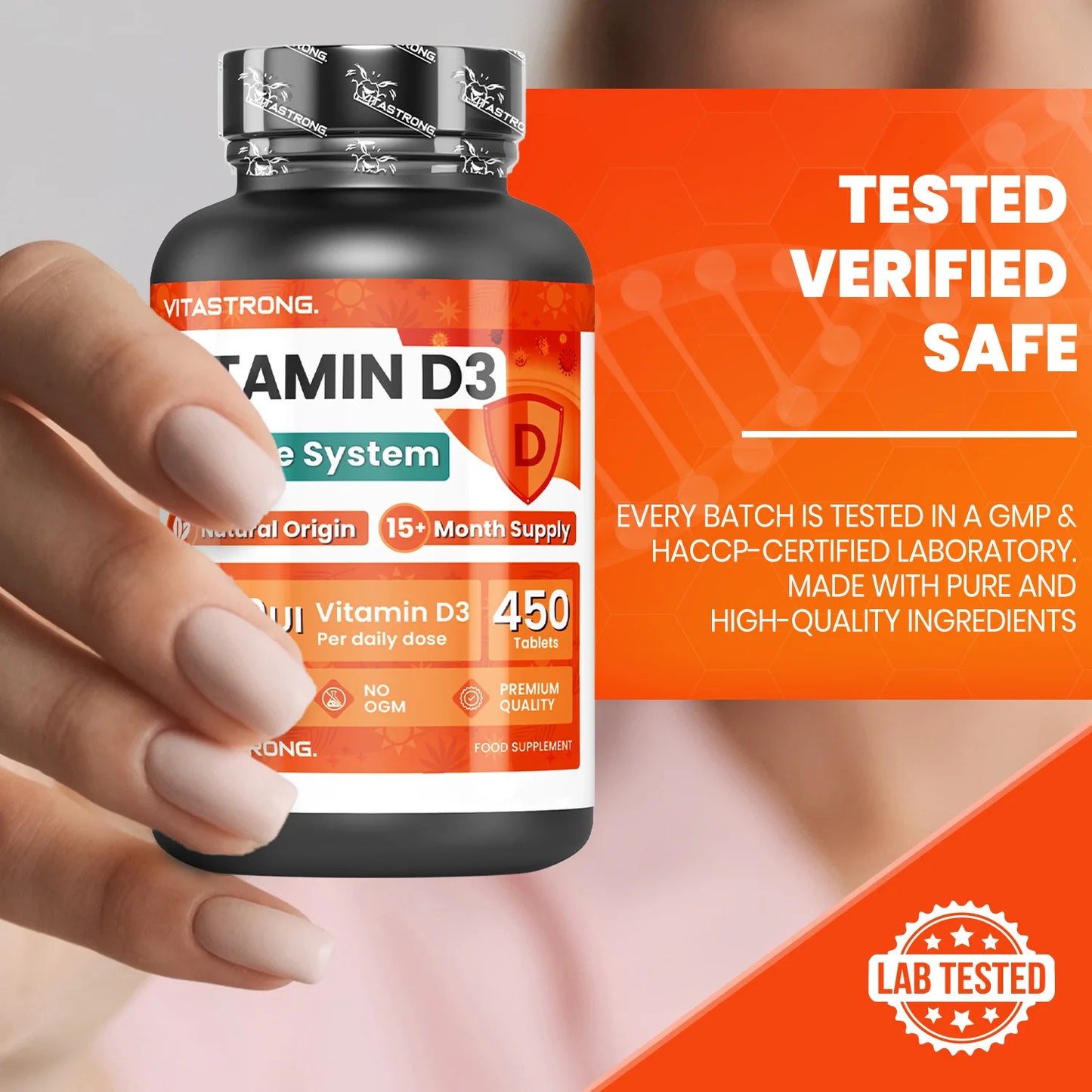 Vitamin D3 2000 IU 50Mcg High Dosage, 1 per Day, 450 Tablets D3 Vitamin Cholecalciferol (15 + Months), Immune System, Bones, Toughes, Muscles, Supplement Vit D Premium Quality Vitastrong