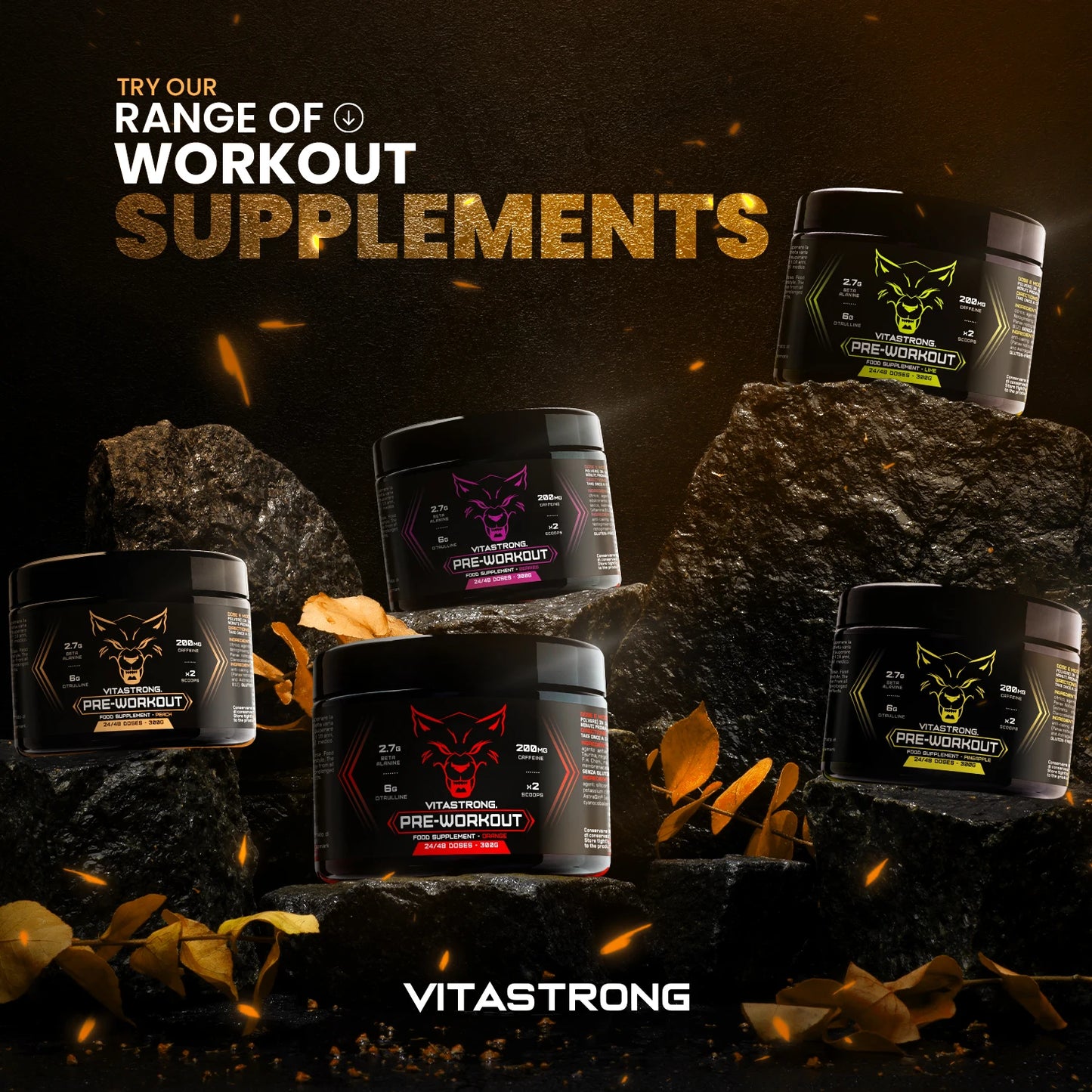 Pre Workout Powerful 300G, Preworkout Vegan with L Citrulline, Beta Alanine, Caffeine, Taurine, Astragin, Panax Notoginseng, Vitastrong Pre Workout Made in Italy (24 Portions (1 Pack), Peach)