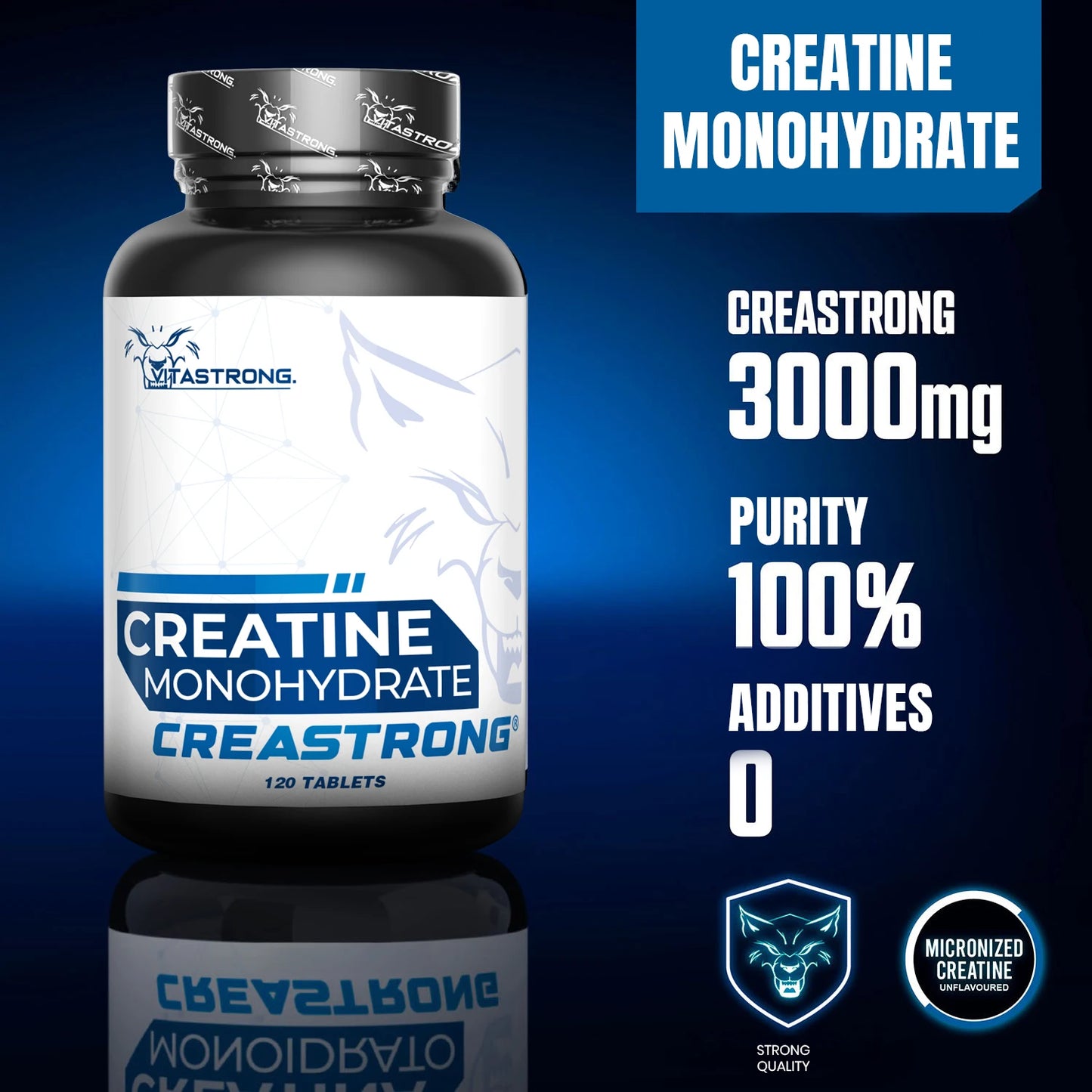 Creatine Monohydrated Creatine 3000Mg Creatine, Creatine Certified Pure Vitaong Gmo-Free, Pre, Intra and Post Workout, 120 Creatine Tablets Premium High Dosage, Alternative to Creatine Capsules and Powder