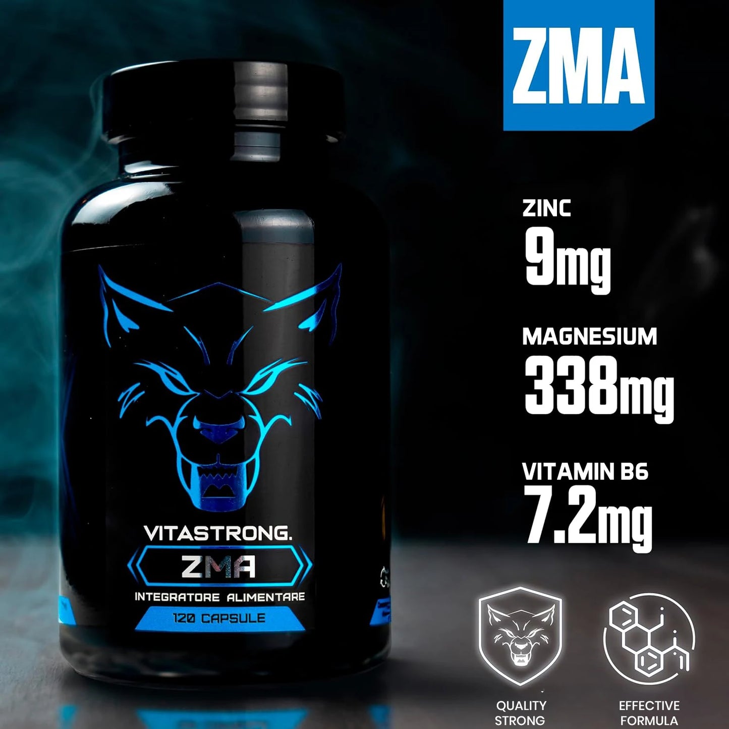 ZMA Supplement Vitastrong Dose Extra High with Vitamin B6 High Dosage, Zinc and Magnesium Citrate, 120 Magnesium B6 Zinc Capsules for Energy Metabolism and Fatigue Reduction