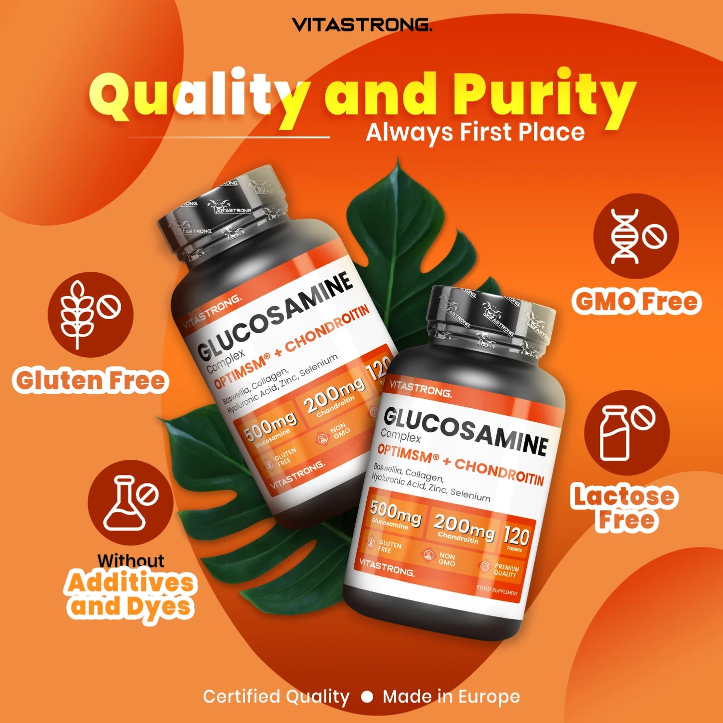 Vitastrong Glucosamine Chondroitin with MSM, Collagen and Hyaluronic Acid, Zinc, Selenium, Mangenese, Boswellia, Glucosamine Complex MSM Supplement, Bones, Joints, Cartilage, Premium Quality
