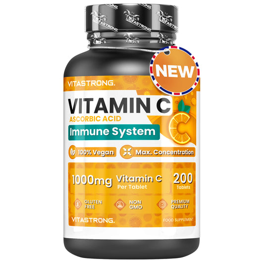 Vitamin C 1000Mg Slow Release, 200 Tablets 100% Vegan (1 per Day/6 + Months), Supplement Vitamin C Pure Ascorbic Acid for Immune System, Bones, Skin, Tiredness, Collagen Formation