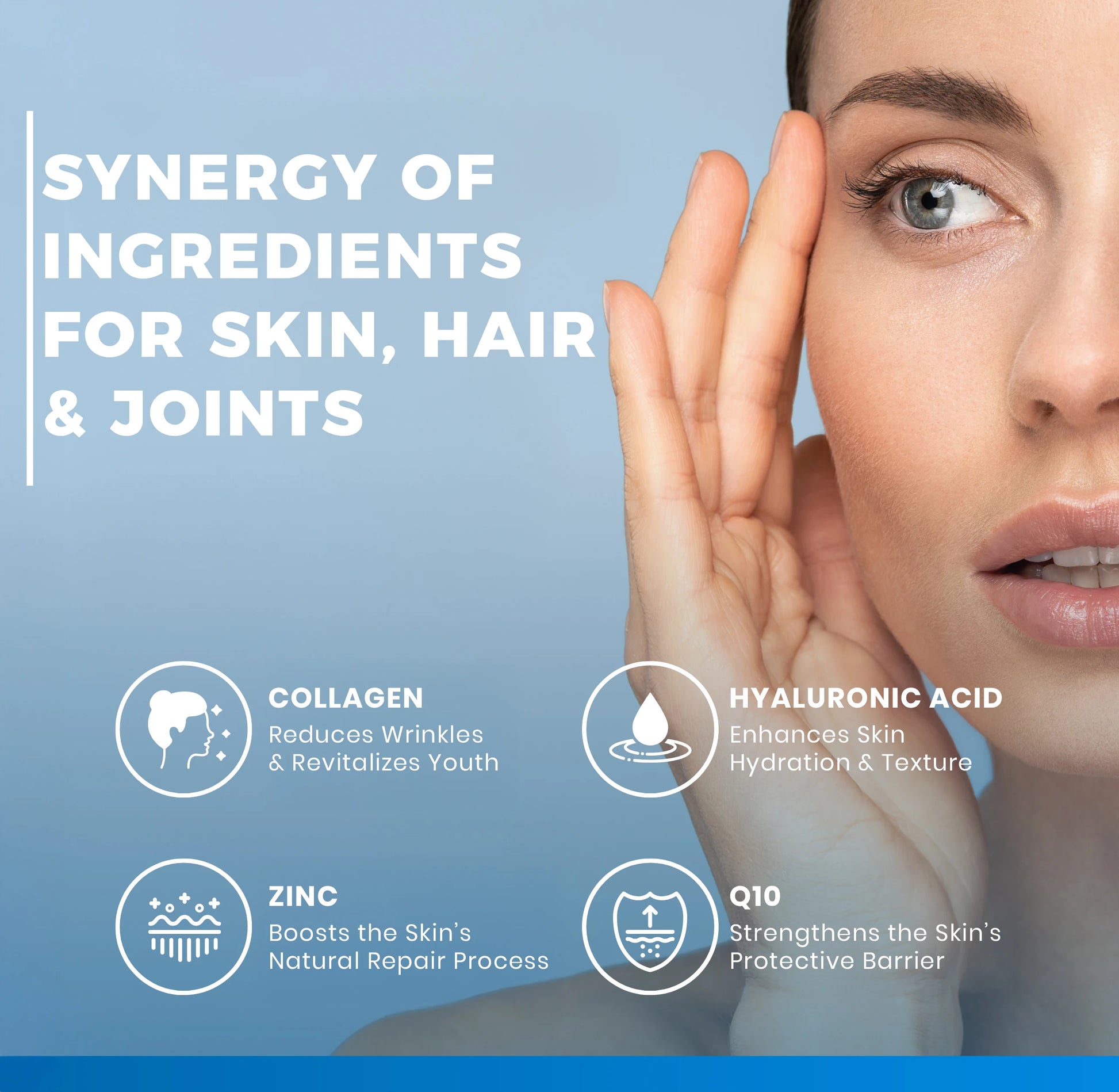 HYDROLIZED COLLAGENE 2000MG Vitastrong - Collinstant Collagen and Hyaluronic Acid with Biotin, Coenzyme Q10, Zinc, Selenium, Vitamin C, Vitamin D-Effective Formula-Premium Quality