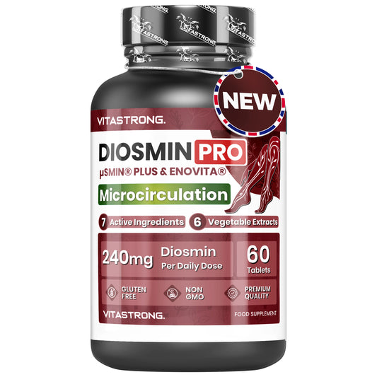 Diosmin PRO Vitastrag Vegan, Complex Diosmin Micronized and Flavonoids, HENOVITA (Red Vine Supplement) Centella Asiatica, Horse Chestnut, Rusco, Lespedeza, Black Pepper (Piperine Powder), 60 Tablets