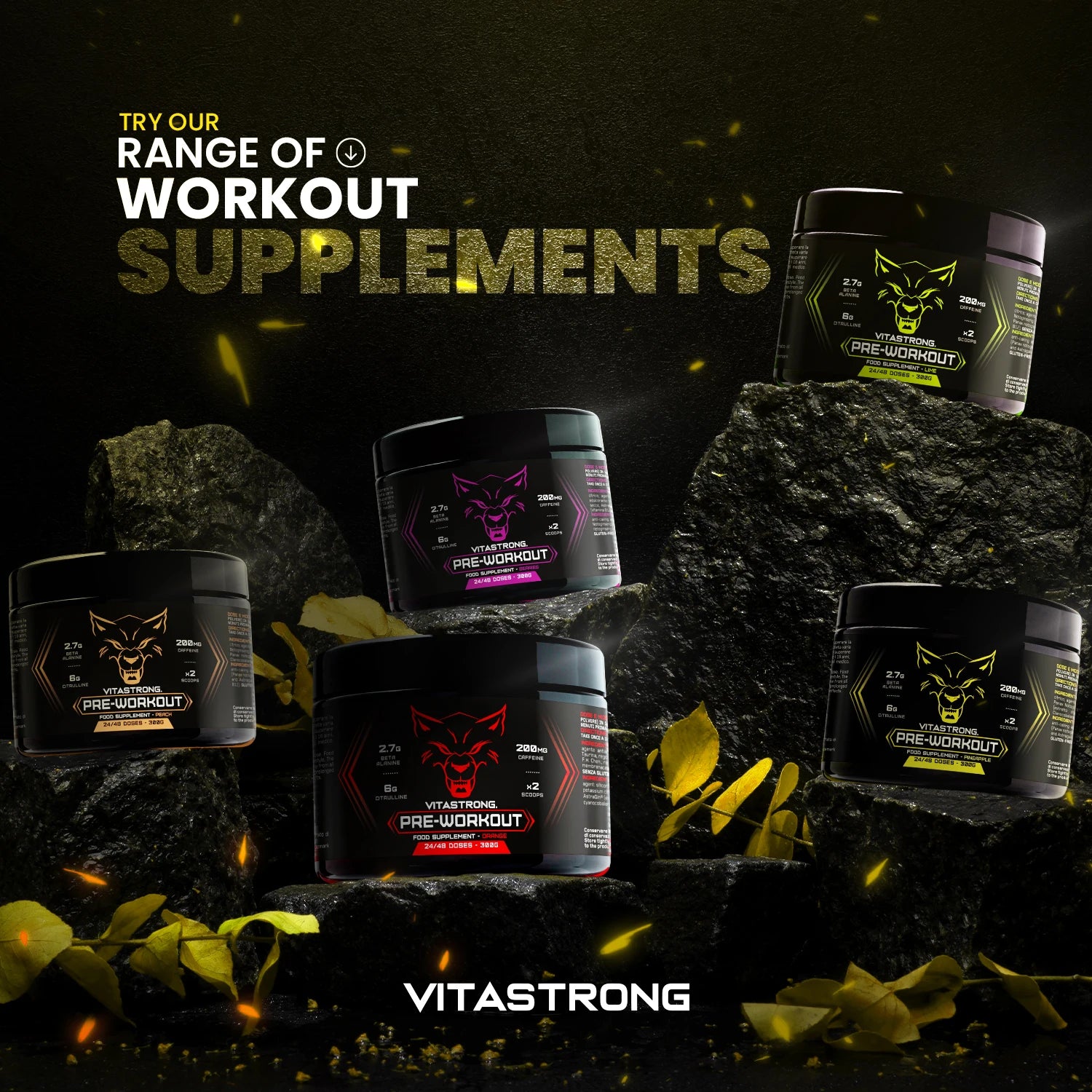 Powerful Pre Workout 300G, Preworkout Vegan with Vitamin B12, L Citrulline, Beta Alanine, Caffeine, Taurine, Astragin, Vitastrag Pre Workout Made in Italy (24 Portions (Pack of 1), Pineapple)
