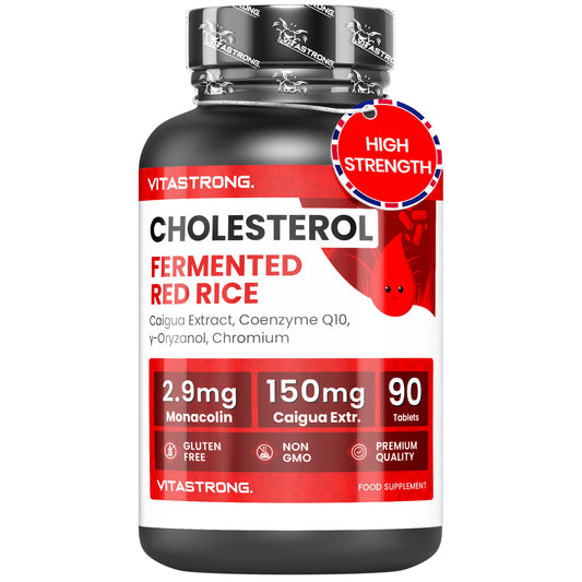 Red Fermented Rice Cholesterol Vitastrong, 2.9 Mg Monacolin K, Supplements Cholesterol with Coq10, Caigua, Γ-Oryzanol, Polycosanol, and Chromium, 90 Tablets Red Fermented Rice (Red Yeast Rice)
