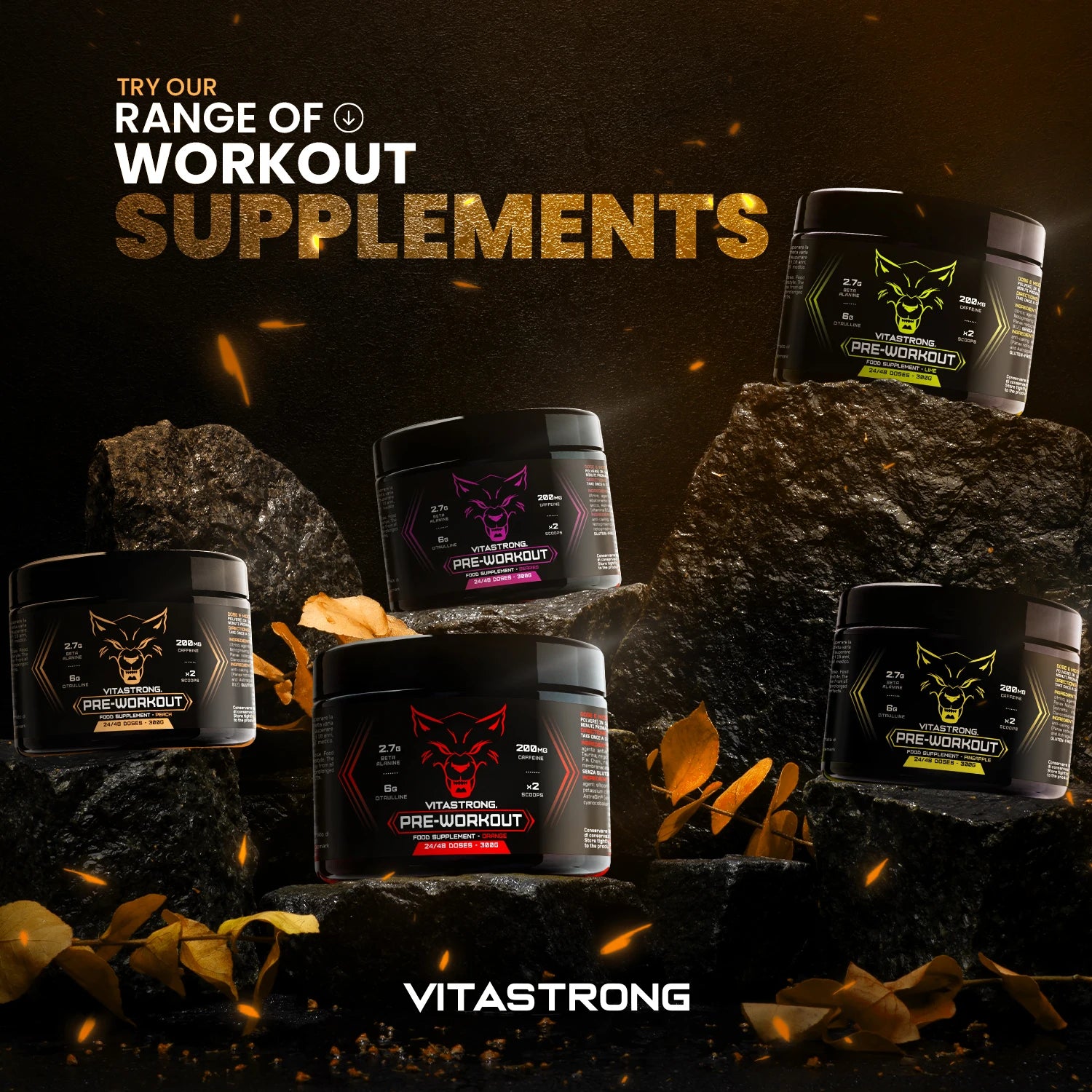 Pre Workout Powerful 300G, Preworkout Vegan with L Citrulline, Beta Alanine, Caffeine, Taurine, Astragin, Panax Notoginseng, Vitastrong Pre Workout Made in Italy (24 Portions (1 Pack), Peach)