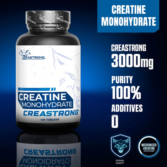 Creatine Monohydrated Creatine 3000Mg Creatine, Creatine Certified Pure Vitaong Gmo-Free, Pre, Intra and Post Workout, 120 Creatine Tablets Premium High Dosage, Alternative to Creatine Capsules and Powder