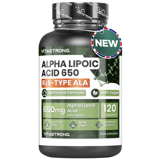 Alpha Lipoic Acid with Zinc Oxide 650Mg, Optimized Formula Lipoic Acid Type R & D, ALA Supplement 100% Vegan, 120 Gluten-Free Capsules No Gmos Alpha Lipoic Acid, Vitastrong Quality